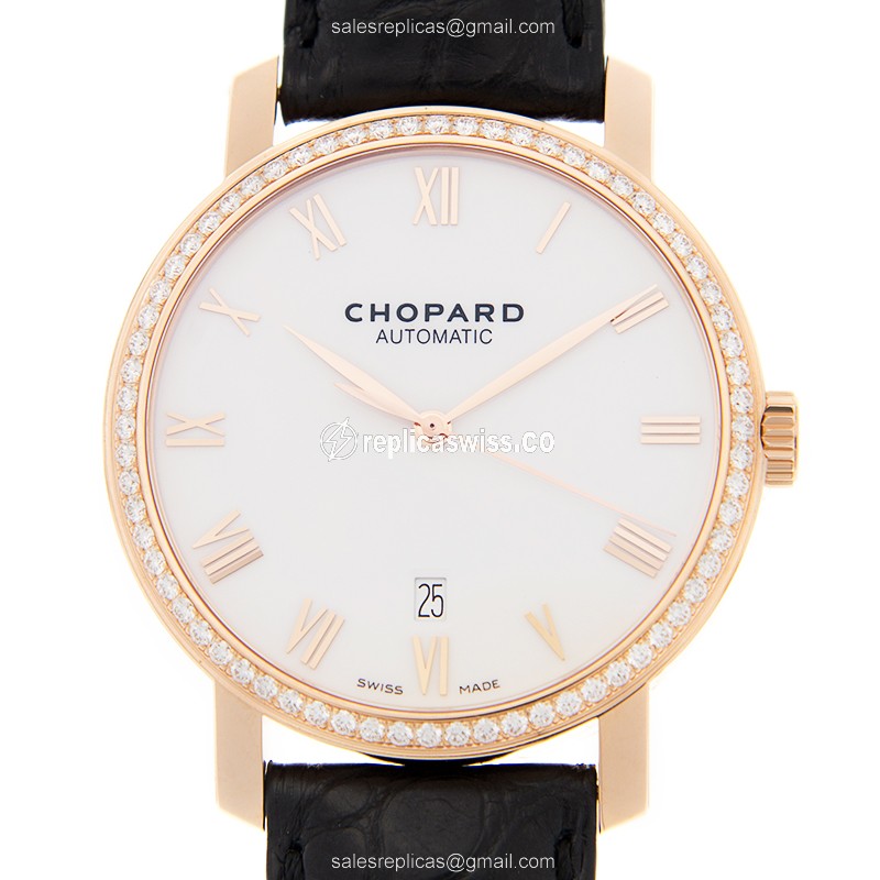 Chopard CLASSIQUE 171278-5004 - Auto 18kt Rose Gold - Diamond Dial - White - Alligator Black Buckle - Luxury Replica CLASSIQUE Watch